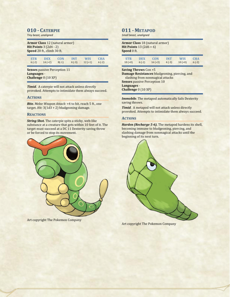 The Workshop - Pokedex 5e (Caterpie/Metapod/Butterfree) - d20 Radio