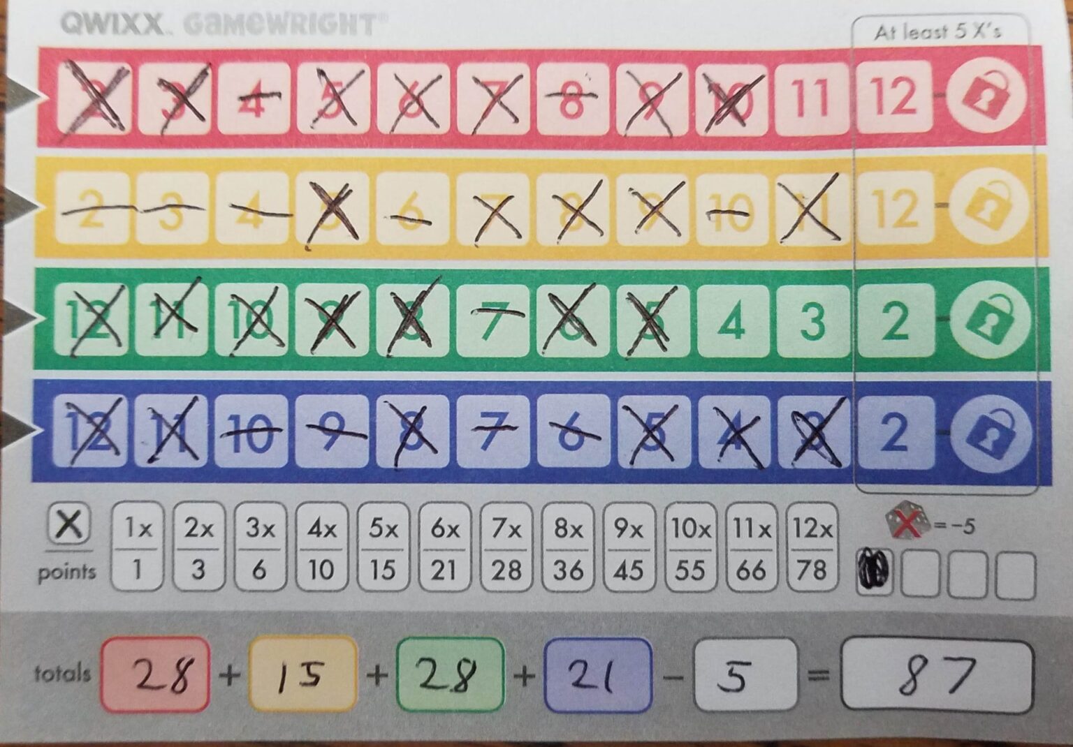 qwixx rules locking a row